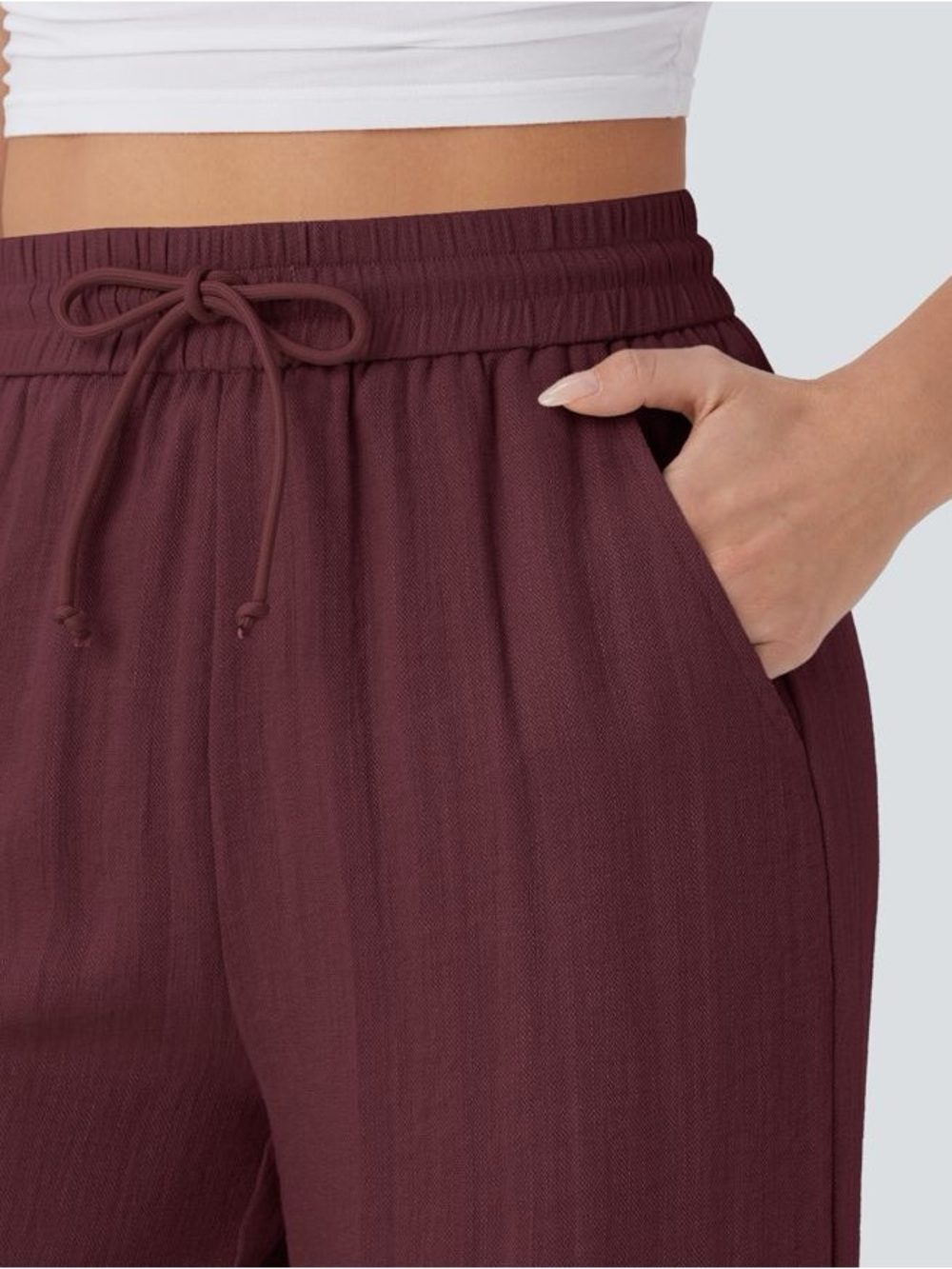 HALARA High Waisted Wide Leg Linen-Feel Pants in Zinfandel - Picture 3 of 5